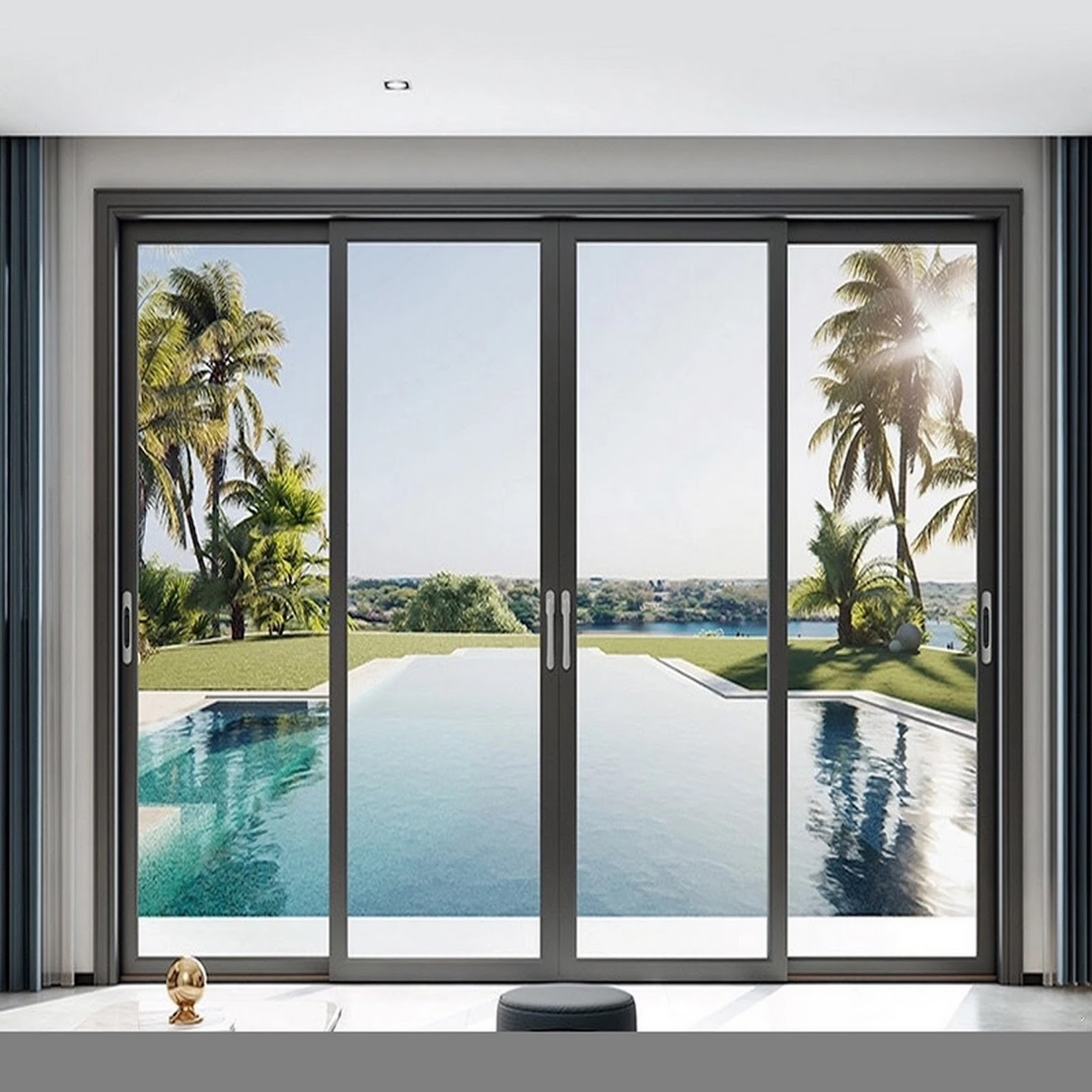 Large white-framed sliding doors in a St. Johns home